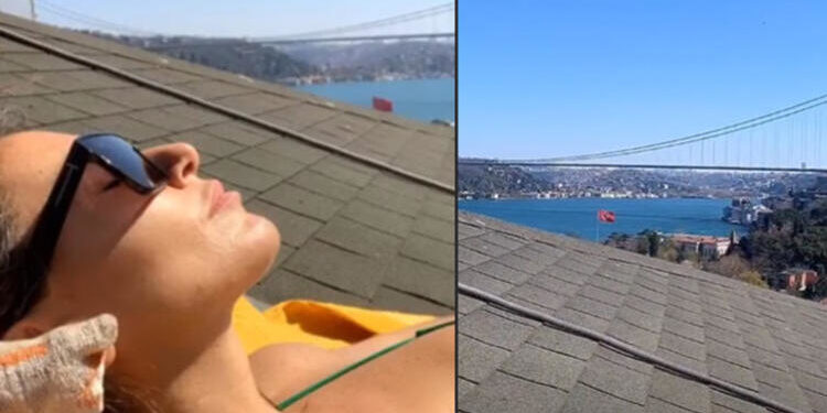 Tatile çıkamayan Eda Taşpınar çatıya çıktı! 1 Tatile çıkamayan Eda Taşpınar çatıya çıktı!