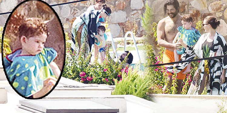 Burak Özçivit , Fahriye Evcen ve minik Karan havuzda 1 Burak Özçivit , Fahriye Evcen ve minik Karan havuzda